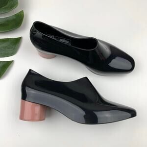 Melissa Mid Pumps Patent Black Pink Jelly Heels Booties Shoes Women's 7 - Scuffs